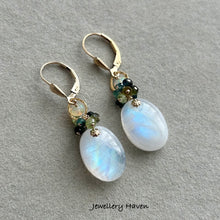 Load image into Gallery viewer, Oval moonstone and tourmaline earrings