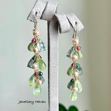 Load image into Gallery viewer, Prehnite and moss aquamarine earrings (spring theme)