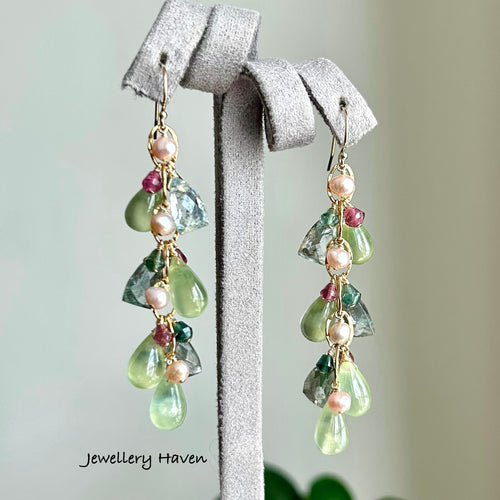 Prehnite and moss aquamarine earrings (spring theme)