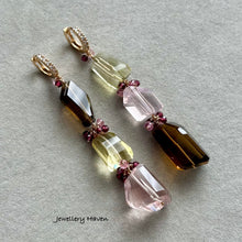 Laden Sie das Bild in den Galerie-Viewer, Rose Quartz, Lemon Quartz, whisky quartz earrings