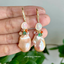 Cargar imagen en el visor de la galería, Ethiopian opal, baroque pearl earrings