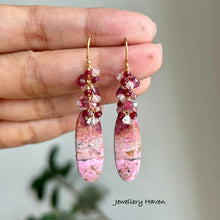 Laden Sie das Bild in den Galerie-Viewer, Cobalt calcite, pink tourmaline, ruby earrings
