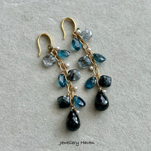 Charger l'image dans la galerie, Reserved for M … Black rutilated quartz and teal moss kyanite earrings