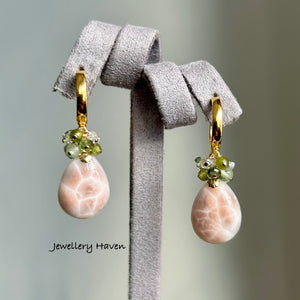 Pink natrolite hoop earrings