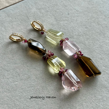 Laden Sie das Bild in den Galerie-Viewer, Rose Quartz, Lemon Quartz, whisky quartz earrings