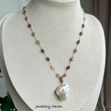 Load image into Gallery viewer, Ombré oval tourmaline and baroque pearl pendant necklace