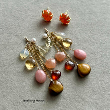 Load image into Gallery viewer, Pink opal, citrine, peach moonstone and Mexican fire opal studs earrings (detachable)