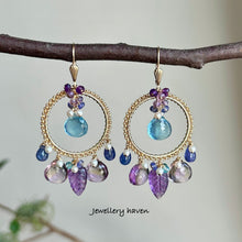Cargar imagen en el visor de la galería, Aquamarine, ametrine, amethyst chandelier earrings