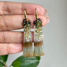 Load image into Gallery viewer, Cacoxenite rutile and green tourmaline earrings