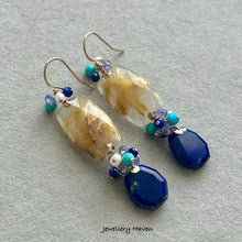 Charger l'image dans la galerie, Golden rutilated quartz and lapis lazuli earrings