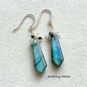 Aqua blue flash labradorite earrings