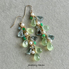 Load image into Gallery viewer, Prehnite and moss aquamarine earrings (winter theme)