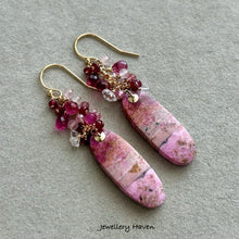 Laden Sie das Bild in den Galerie-Viewer, Cobalt calcite, pink tourmaline, ruby earrings