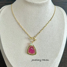 Laden Sie das Bild in den Galerie-Viewer, Large Watermelon tourmaline slice toggle necklace