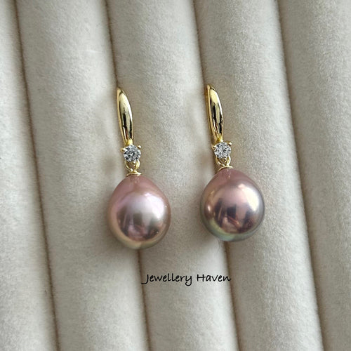 Metallic iridescent Edison pearl hook earrings