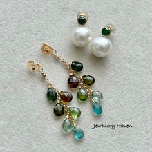 Load image into Gallery viewer, Pearl and tourmaline cascade earrings