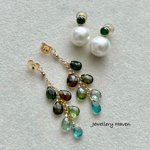 Pearl and tourmaline cascade earrings