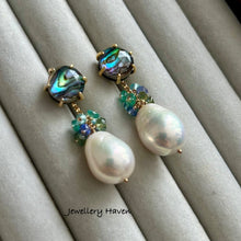 Load image into Gallery viewer, Edison pearl and abalone shell stud earrings (detachable dangle)