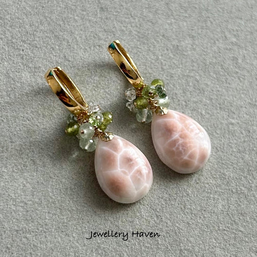 Pink natrolite hoop earrings