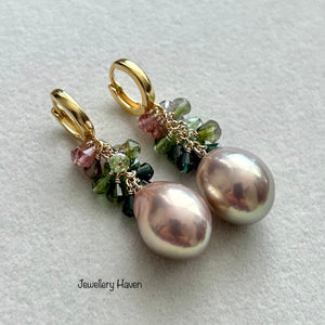 Tourmaline and Edison pearl earrings