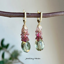 Load image into Gallery viewer, Green amethyst and pink tourmaline earrings