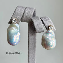 Load image into Gallery viewer, Rare bluish iridescent baroque pearl stud earrings