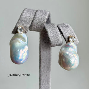 Rare bluish iridescent baroque pearl stud earrings