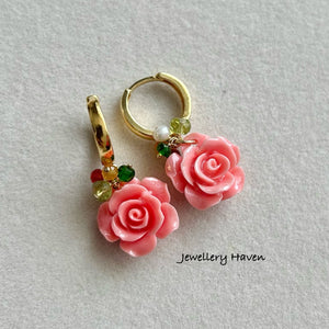 Pink conch flower hoops