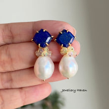 Load image into Gallery viewer, Lapis lazuli studs and Edison pearl earrings (detachable)