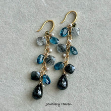 Charger l'image dans la galerie, Reserved for M … Black rutilated quartz and teal moss kyanite earrings