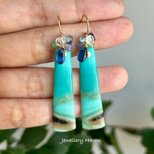 Load image into Gallery viewer, Blue opalised petrified wood earrings