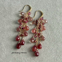 Load image into Gallery viewer, Andesine, pink tourmaline and garnet tassel earrings