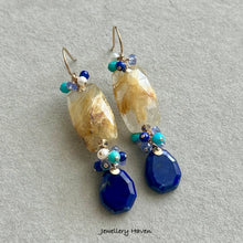 Charger l'image dans la galerie, Golden rutilated quartz and lapis lazuli earrings