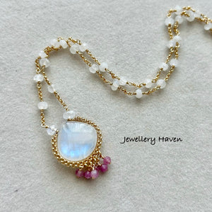 Blue flash rainbow moonstone necklace
