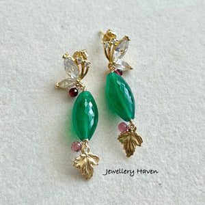 Green onyx and pink tourmaline earrings