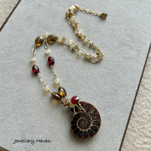 Load image into Gallery viewer, Ammonite, garnet, Ethiopian opal and tourmaline necklace
