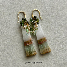 Load image into Gallery viewer, Cacoxenite rutile and green tourmaline earrings