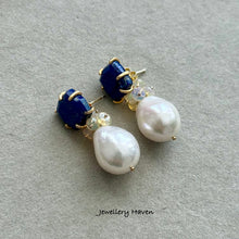 Load image into Gallery viewer, Lapis lazuli studs and Edison pearl earrings (detachable)