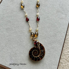 Load image into Gallery viewer, Ammonite, garnet, Ethiopian opal and tourmaline necklace