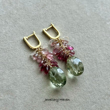 Load image into Gallery viewer, Green amethyst and pink tourmaline earrings