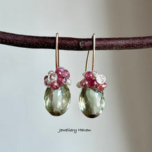 Cargar imagen en el visor de la galería, Green amethyst, moonstone, tourmaline earrings