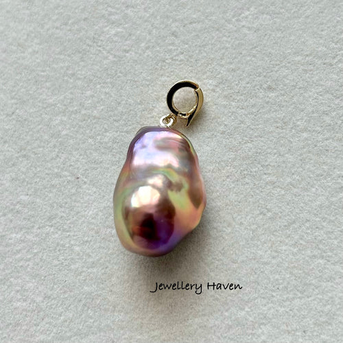 Aurora metallic iridescent baroque pearl pendant