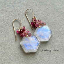 Load image into Gallery viewer, {Reserved} Blue flash moonstone and pink tourmaline earrings