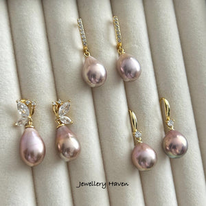 Metallic iridescent Edison pearl hook earrings