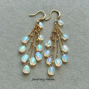 Flashy Ethiopian opal nugget tassel earrings