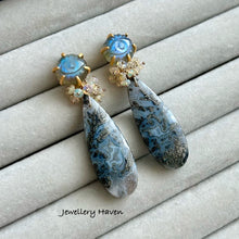 Load image into Gallery viewer, Labradorite and marcasite agate earrings