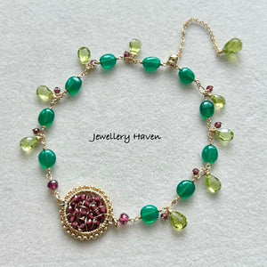 Garnet weave and green onyx bracelet