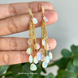 Flashy Ethiopian opal nugget tassel earrings