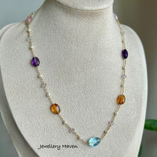 Load image into Gallery viewer, Blue topaz, citrine, amethyst and rose quartz nugget necklace