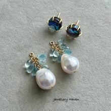 Charger l'image dans la galerie, Edison pearl, aquamarine and abalone shell stud earrings (detachable)